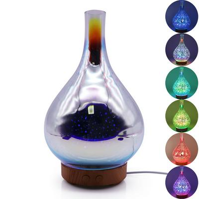 3D Glass Fireworks Aroma Humidifier 7-Color Gradient LED Night Lamp Aromatherapy Essential Oil Diffuser