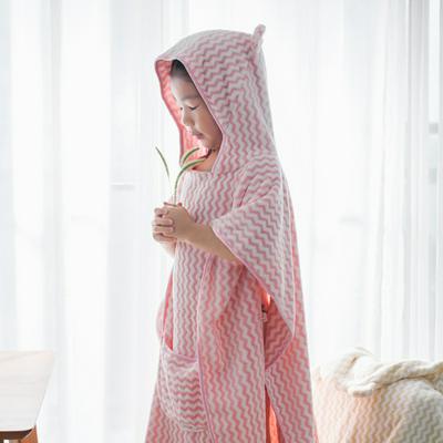 Kid's Hooded Microfiber Bathrobe Cute Absorbent Robe with Water Wave Pattern