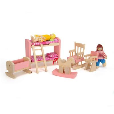 Wooden Dollhouse Furniture Miniature Bunk Beds Seat Pretend Play Kids Children Toy