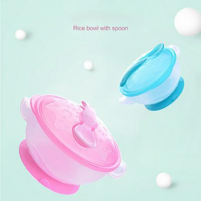 Baby Infant Non-Slip Double Ear Suction Wall Bowl with Temperature Sensitive Spoon Training Bowls Kids Feeding Tableware Gift
