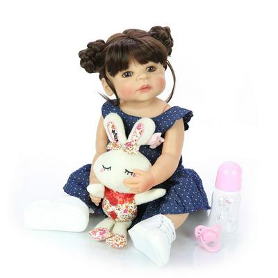 22inch/55cm Lifelike Baby Doll in Polka Dot Dress True to Life Toddler Doll with Elegant Hairstyle