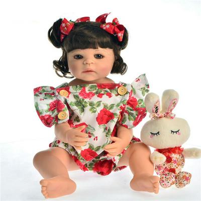 22inch/55cm Lifelike Baby Doll in Floral Dress True to Life Toddler Doll with Ribbon Tie