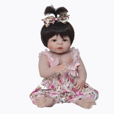 23inch/57cm Lifelike Baby Doll in Floral Dress Realistic Toddler Doll with Cute Hairstyle