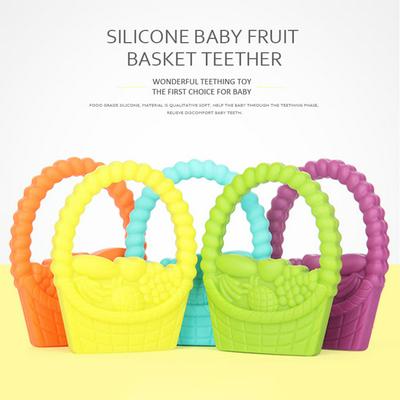BPA Free DIY Food Grade Silicone Hand Held Chewable Basket Teether Teething Pendant for Necklace Chew Baby Toddler Soothing Nursing Jewelry Toy 