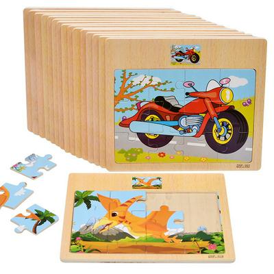 12Pcs Cartoon Animal Vehicle Wooden Jigsaw Puzzle Toys Kids Educational Learning Gift