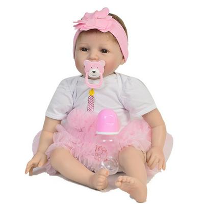 22inch/55cm Realistic Baby Doll in Tutu Dress True to Life Toddler Doll Wearing Happy Smile on Face