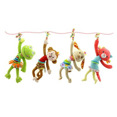 Fashion Cartoon Animal Dog/Frog/Monkey/Cat Pull Shock Bell Infant Crib Hanging Plush Toy Gift for 0-3 Years Baby 