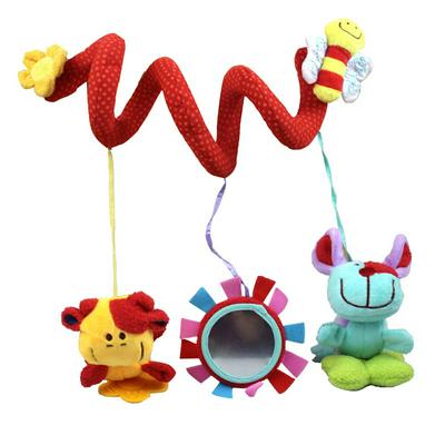 Multi-Functional Fun Kids Safe Mirror Bed Surround Lovely Bee Dog Butterfly Cow Red Plush Ring Paper Soft Bed Crib Hangings Baby Educational Toy