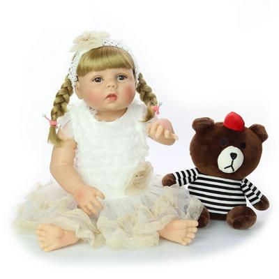 23inch/57cm Lifelike Baby Doll in Tutu Dress Realistic Toddler Doll with Two Braids