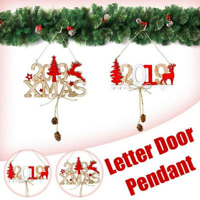 Wooden Hollow 2019 Letter Doorplate Hanging Pendant Ornaments Christmas New Year Decoration 