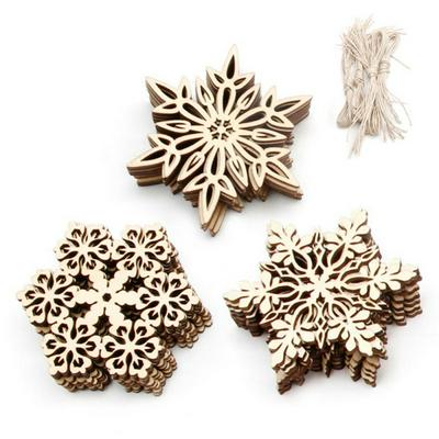 10Pcs Rustic Wood Embellishments Snowflake Pendant Christmas Decorations For Home Xmas Tree Hanging Ornament Decor