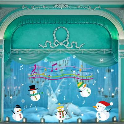 2pcs Christmas Wall Decal Dacning Snowmen and Musical Note 90x60cm