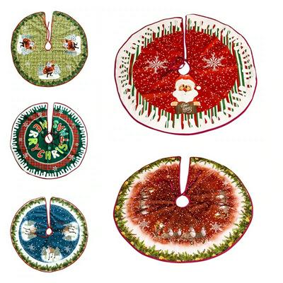 90cm 3D Printed Cartoon Pattern 5 Types Non-Woven Christmas Tree Skirt Creative Xmas Home Decoration Prop