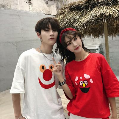 His and Hers Tops Short-sleeved Round Neckline T-shirt - Red, Green, Blue, White