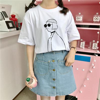 S-2XL Size Summer Print Cartoon Cool Sunglasses Girl Pattern Girls Women Short Sleeve Fashion O-Neck Loose T-Shirt Top
