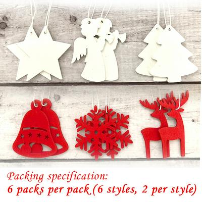 DIY White&amp;Red Snowflakes Christmas Wooden Pendants Ornaments Tree