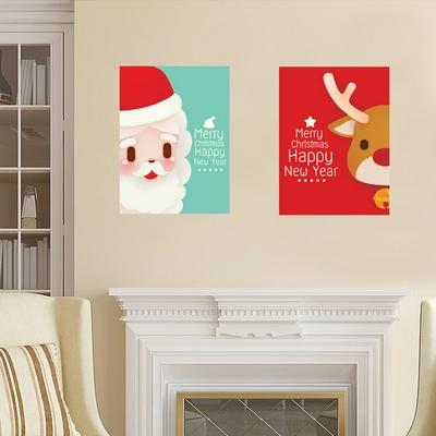 2pcs Christmas Wall Stickers Waterproof Santa and Elk Wall Decal 60x45cm
