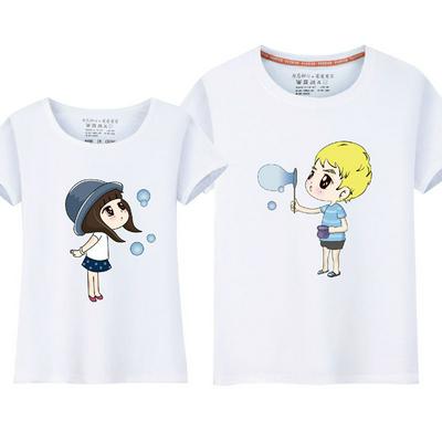 M-3XL Size Cartoon Boy or Girl Pattern Summer Casual Comfortable Lovers Short Sleeves O-Neck T-Shirt Top