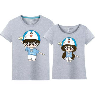 M-3XL Size Cartoon Doraemon Pattern Summer Casual Lovers Short Sleeves O-Neck T-Shirt Top