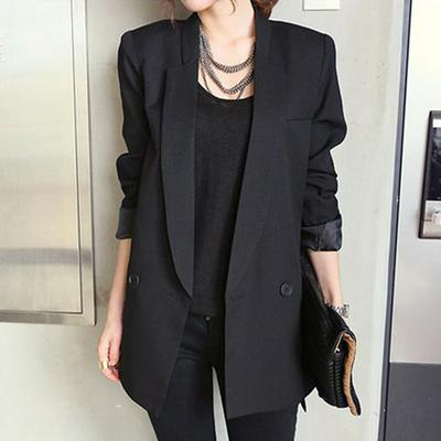 Women's Plain Long Jacket Double-breasted Business Coat