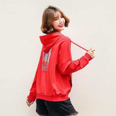 Women's Hooded Sweatshirt Plain Casual Sweater with Print on the Back