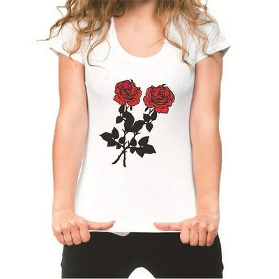 Women's T-shirt Summer Fashion Rose O-neck Short-sleeve Tees Tops 
