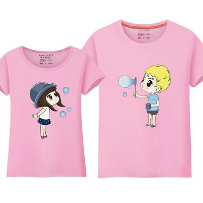 M-3XL Size Cartoon Boy or Girl Pattern Summer Casual Comfortable Lovers Short Sleeves O-Neck T-Shirt Top