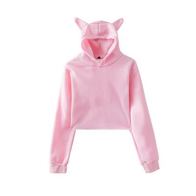 Women's Cute Cat-ear Hoodie Pullover Sweatshirt Long Sleeve Crop Top 