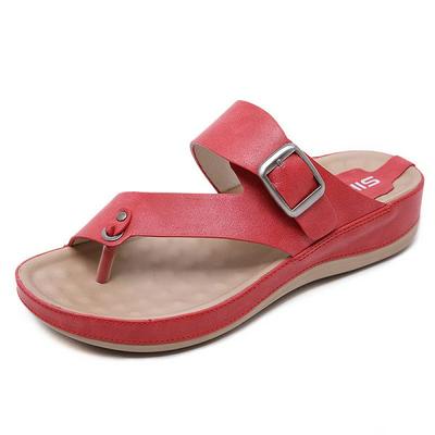 Women's Leather-like Flip Flops Thick Sole Metal Buckle Sandals Comfortable Walking Sandals