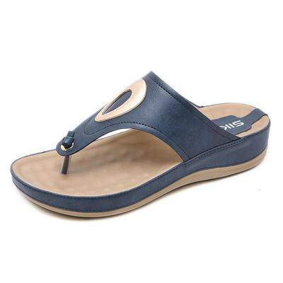 Women's PU Leather Flip Flops Walking Ergonomic Sandals Comfortable Thick Sole Sandals