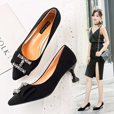 3CM High Heel Women's Shoes Suede Shallow Mouth Fashion Ladies High Heels Low Heel Women's Shoes for Leather Sexy High Heels