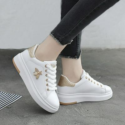 Women's Casual Bee Sneakers Fashion Breathable Lightweight Wear-Resistant PU for Women's Soft White Shoes