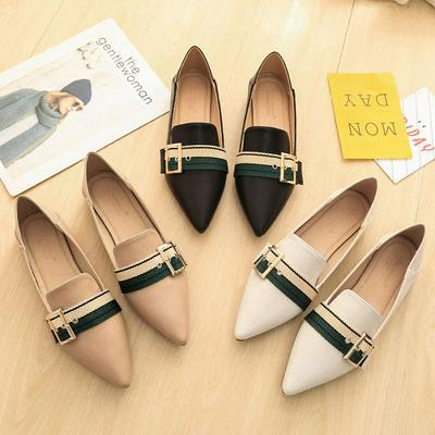 Sexy Pointed Belt Buckle Color Matching Casual Flat Shoes Pregnant Women Soft Bottom Shoes