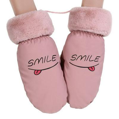 084B Smile Letter Thickening Winter Windproof Plus Velvet Warm-Keeping Bag Fingers Gloves with Finger Rope