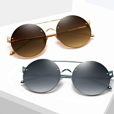UV Protection Fashionable Sunglasses with Slim Temple and Round Lens Elegant Decorative Stylish Sunglasses