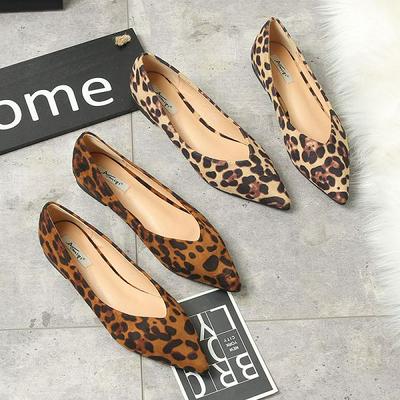 35-39 Yard Fashion Leopard Pattern Pointed Toe Ladies Casual Shallow Mouth Flat Heel Slip-On Single Shoes