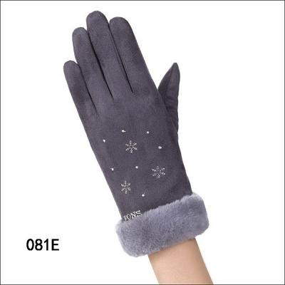 081E Snowflake Pattern Women Winter Windproof Warm-Keeping Plus Velvet Full Fingers Touch Screen Gloves for Riding Shopping Camping Casual Use