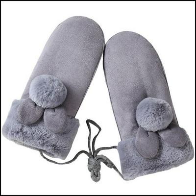015A Winter Plus Velvet Women Outdoor Warm-Keeping Windproof Bag Fingers Suede Gloves with Finger Rope