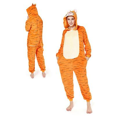 Flannel Cartoon Animal Unisex Adult Winter Spring Autumn Hooded Cosplay Halloween Costumes One-Piece Pajamas Home Wear