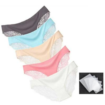 5 Pieces M/L/XL Size Sexy Lace Edge Low Waist Ice Silk Seamless Breathable Comfortable Cotton Crotch Underpants Set for Women 