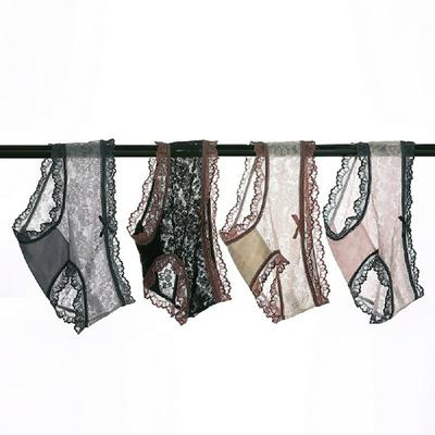 4pcs/pack Women's Sexy Lace Briefs Cotton Antibacterial Crotch Breathable Middle Waist Panties
