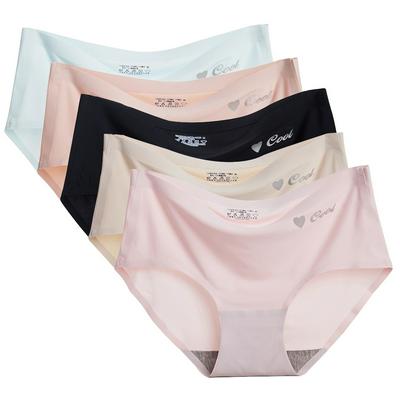 5pcs /Pack Women's Ice Silk Seamless Panties One Piece Type Pure Cotton Crotch Breathable Mid-waist Sexy Briefs