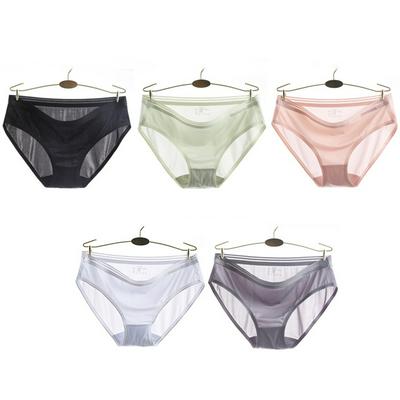 5pcs /pack One-piece Type Ice Silk Seamless Panties Ladies High Elasticity Mid-waist Triangle Bottoms