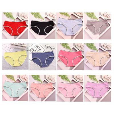 Simple Rolling Edge Pure Cotton Middle Waist Breathable Comfortable Girls Briefs 