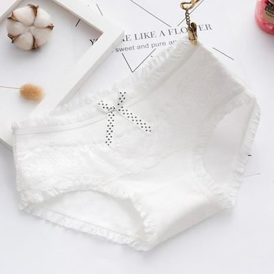 Soft Comfortable Bow-Knot Solid Color Pure Cotton No Trace Lace Edge Middle Waist Underpants for Women 