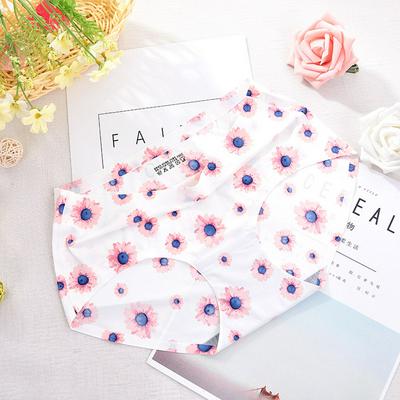 YX-334 One-Size Floral Printed Silky Middle Waist Seamless Ice Silk Comfortable Cotton Crotch Women Briefs