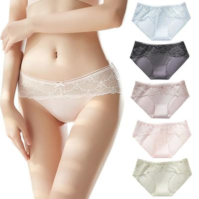5PCS/Pack Women's Sexy Seamless Panties Pure Cotton Antibacterial Crotch Ultra-thin Transparent Low-waist Briefs