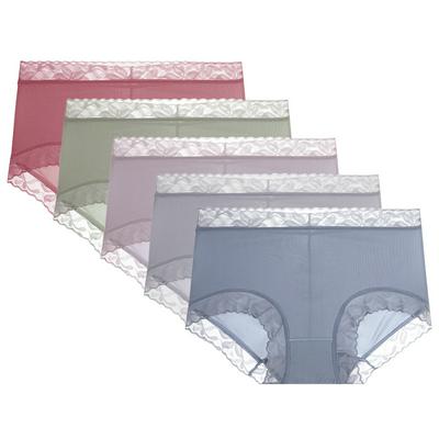 5PCS/Set Women Ice Silk Mid-waist Panties Hip Lift Abdomen in Antibacterial Breathable Lace Large Size Briefs