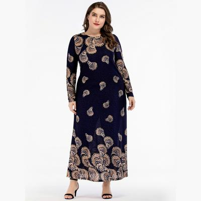 M-2XL Size Shell Pattern Muslim Knitted Plus Size Fat Women Slim Fit Stitching Long Sleeves Abaya Maxi Dress Jubah Moroccan Middle East Arab Islamic Clothing