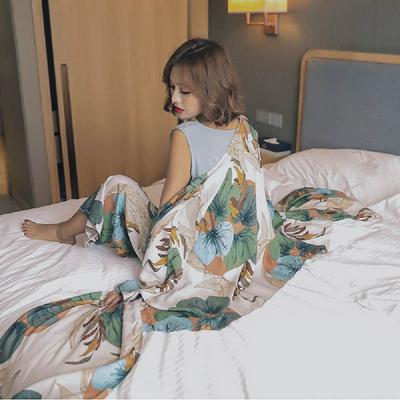 Women's Floral Printed Elegant Homewear Suit Comfortable Cotton Satin Contrast Color Three-piece Pajamas